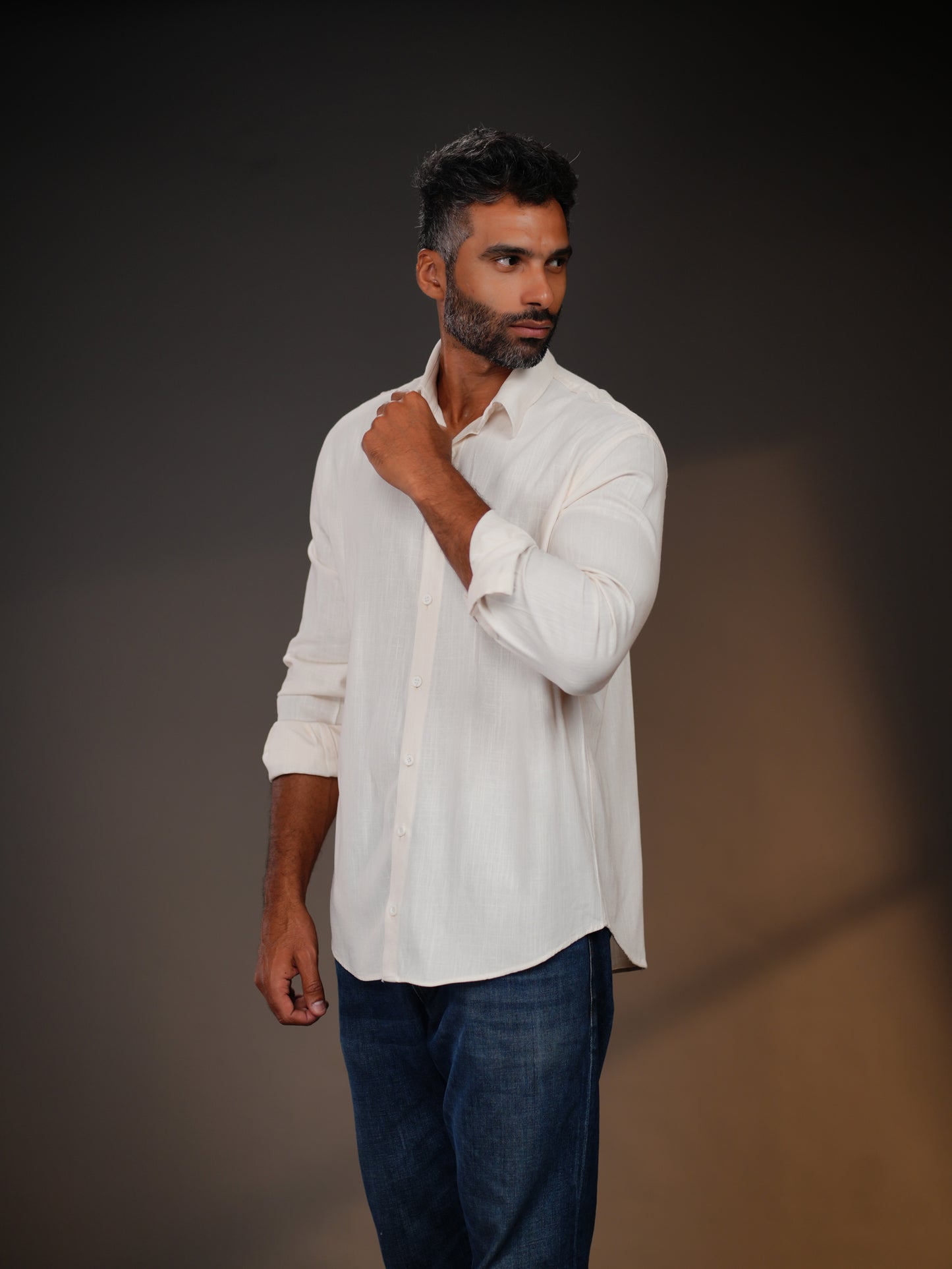 Off-white Regular Fit Linen-Blend Shirt
