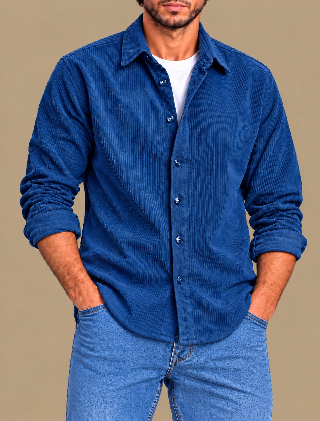 Blue long sleeve velvet shirt