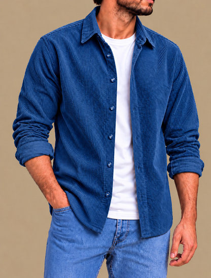 Blue long sleeve velvet shirt