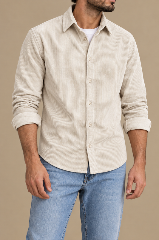 Beige long sleeve velvet shirt