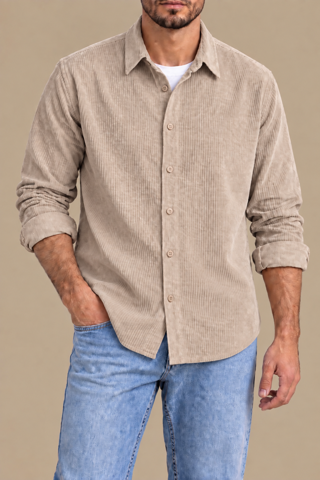 Coffee brown long sleeve velvet shirt