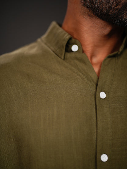 Olive Regular Fit Linen-Blend Shirt