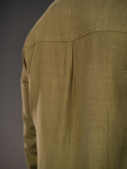 Olive Regular Fit Linen-Blend Shirt