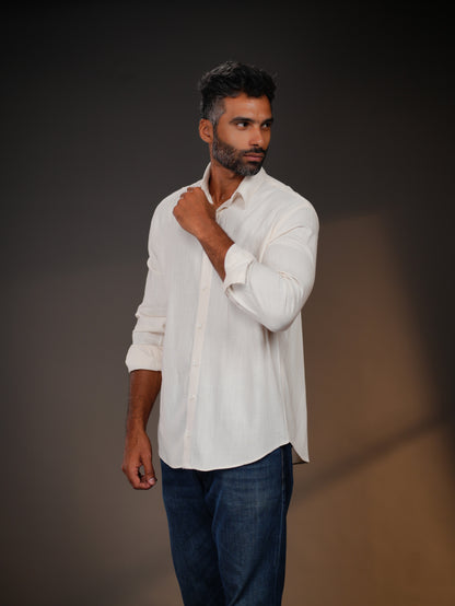 Off-white Regular Fit Linen-Blend Shirt