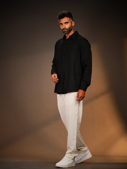Black Regular Fit Linen-Blend Shirt