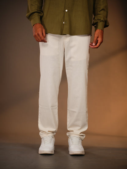 Off-White Straight Fit Linen-Blend Trousers