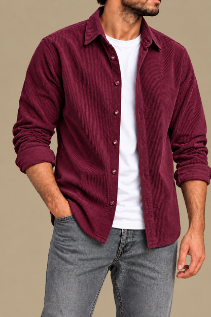 Burgendy Long sleeve velvet shirt
